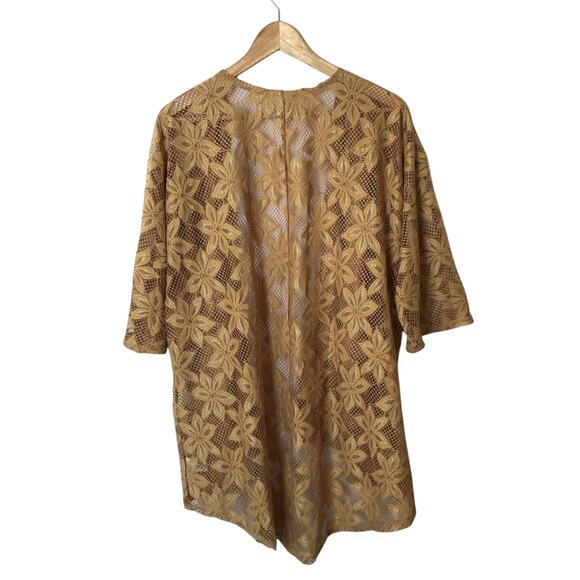 Lularoe Lace Kimono Womens Medium Boho Floral Open Mustard Coquette Flowy Hippie - Picture 3 of 10